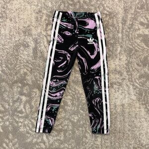 Adidas Kids' Marble Print Leggings in Black, Pink, and Green